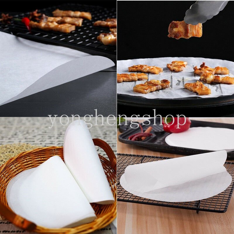 500pcs/set Kertas Kukus Bulat Microwave Oven Baking Paper Liner Oil-proof BBQ Grill Paper Pastry Dim Sum Bun Non Stick Pads Hamburger Patty Blotting Kertas Minyak