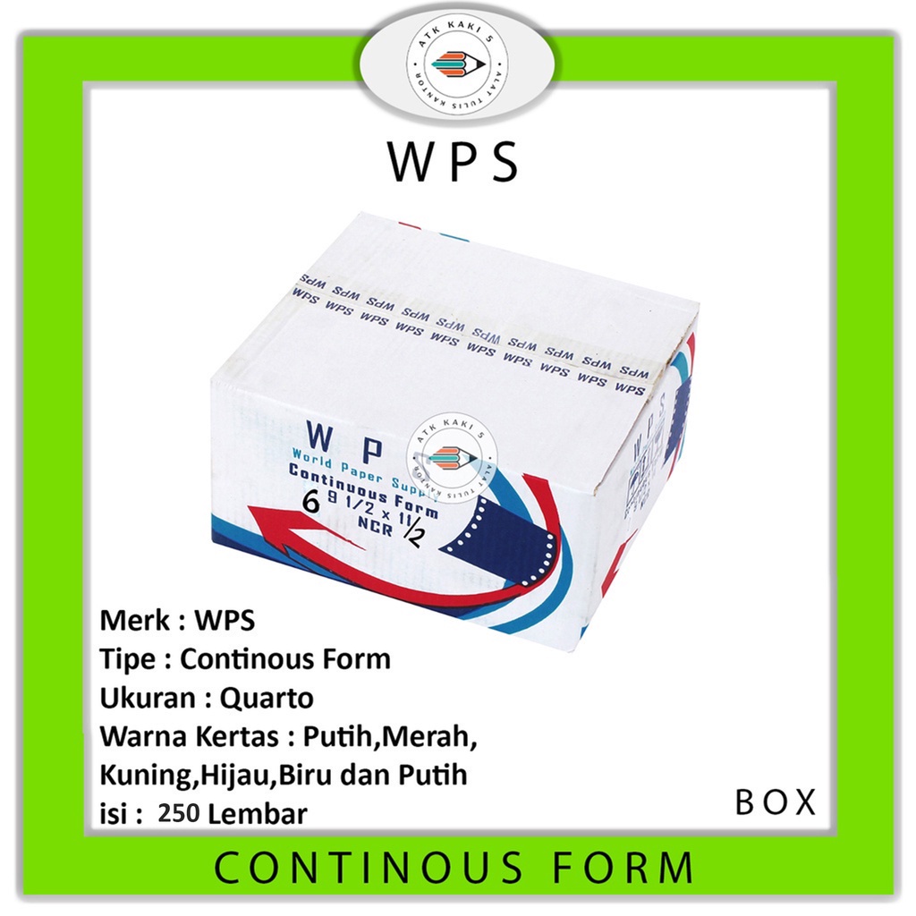 

WPS - Continous Form K 6 Ply 91/2 x 11/2 - Quarto Dibagi 2 - NCR - Box