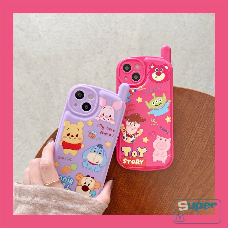 IPHONE Casing Manyo Beruang Strawberry Lucu Kompatibel Untuk Iphone7 8 Plus XR X 7Plus 11 13 12 14 Pro MAX XS MAX SE 2020 Toy Story Kepribadian Kreatif Bentuk Ponsel Retro Glossy Soft Tpu Case