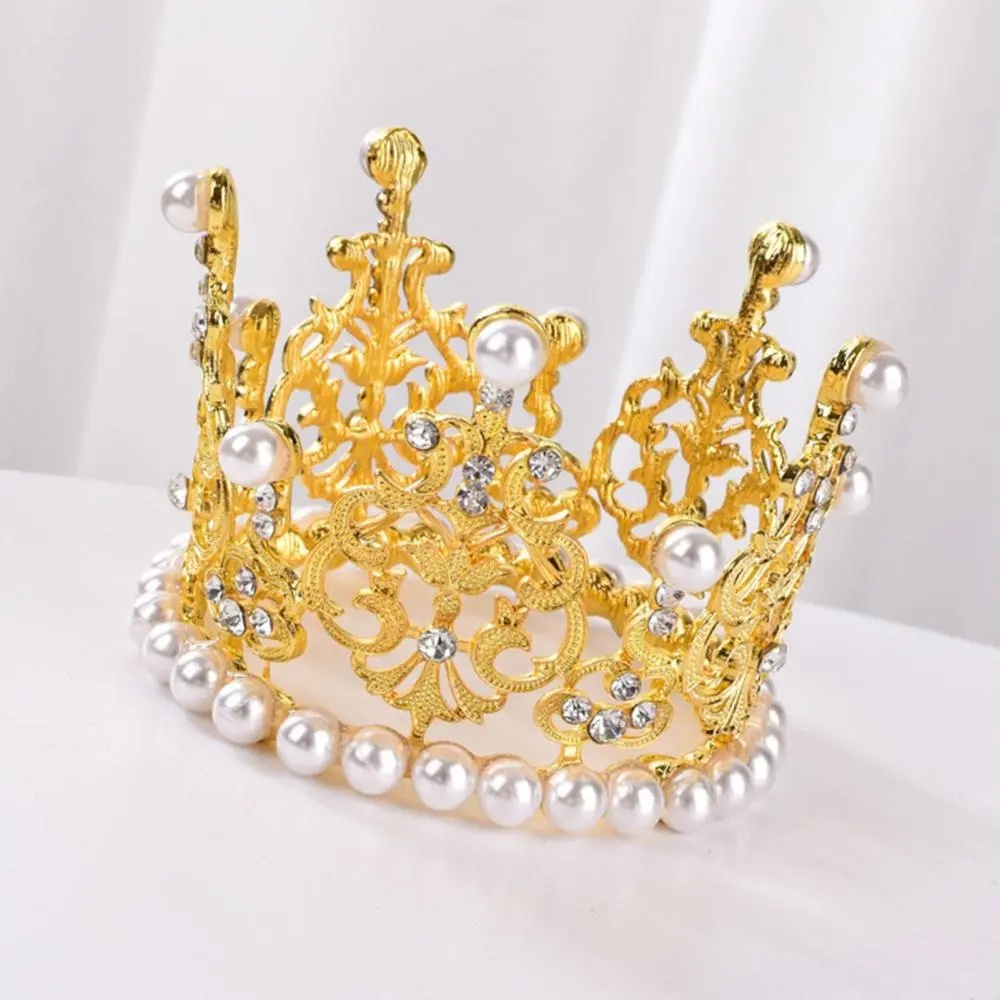 Mini Mutiara Mahkota Topper Hiasan Rambut Kue Dessert Aksesoris Ulang Tahun Anak Pernikahan Perlengkapan Pesta DIY Baking Kue Topper Dekorasi Elegan Mutiara Kristal Crown Cake Decoration