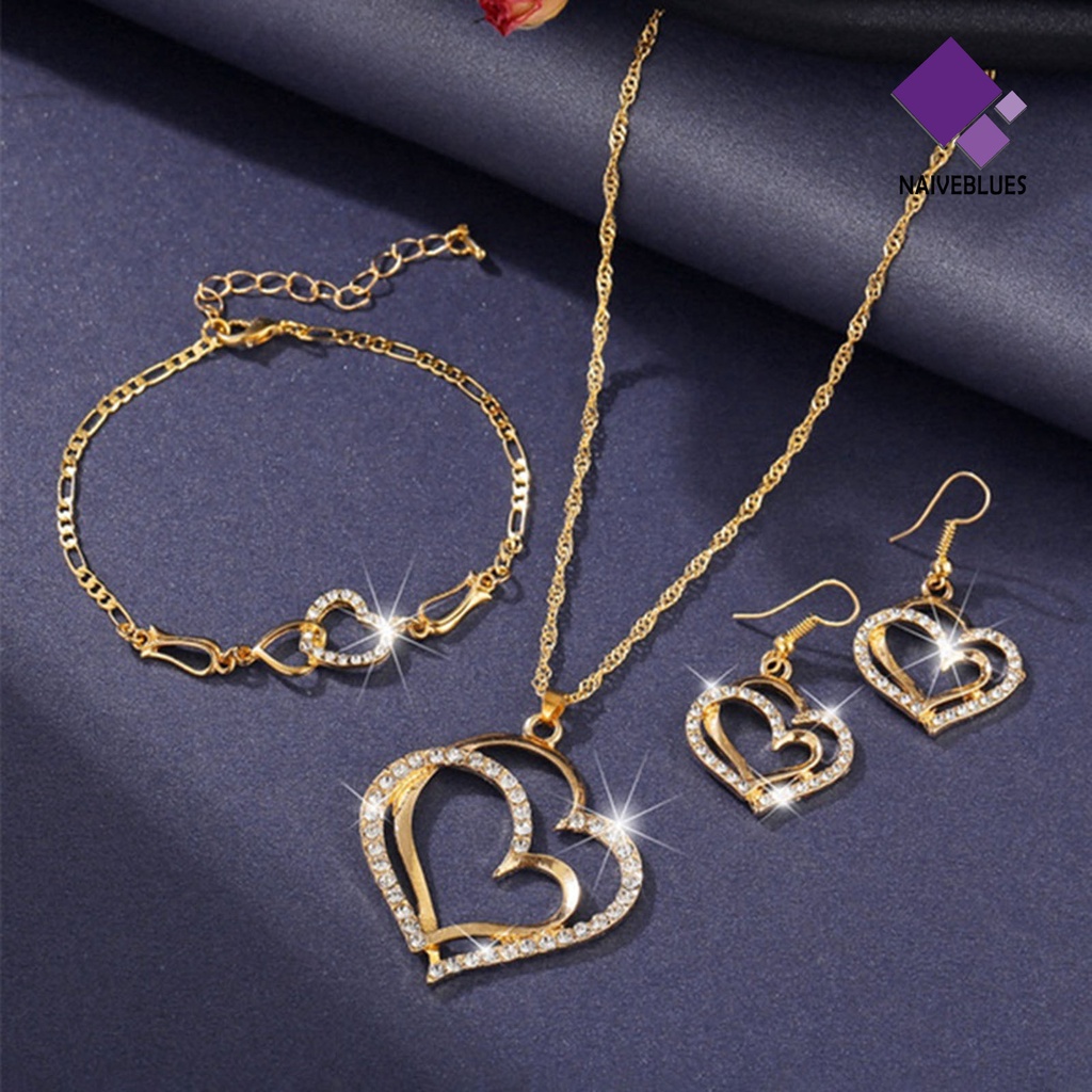 Naiveblue &gt; 1set Perhiasan Kalung Anting Wanita Model Hollow Out Liontin Ganda Untuk Harian