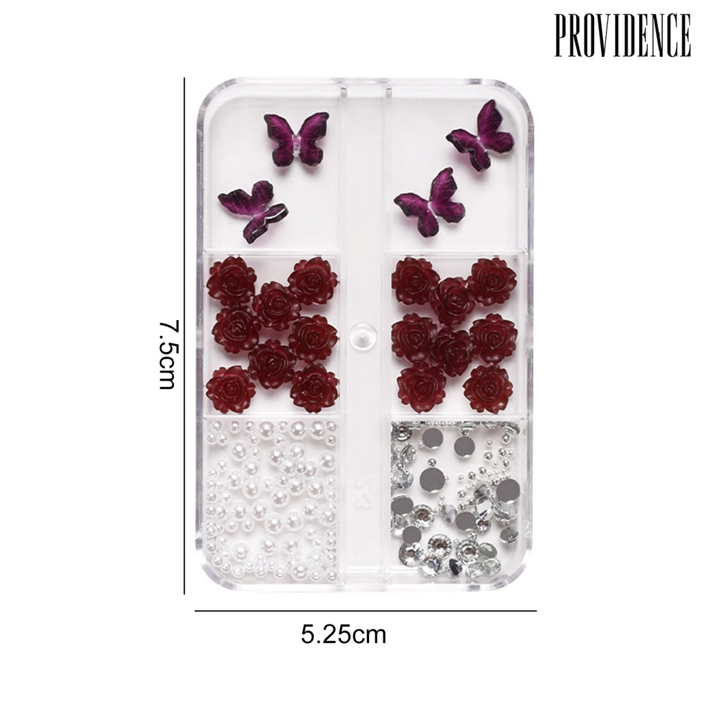 Providence 1kotak Pesona Nail Art Berkilauan Retro Mudah Di Tempel Mempesona Efek Visual DIY Resin 3D Kupu-Kupu Mawar Mutiara Imitasi Hiasan Kuku Perlengkapan Kerajinan
