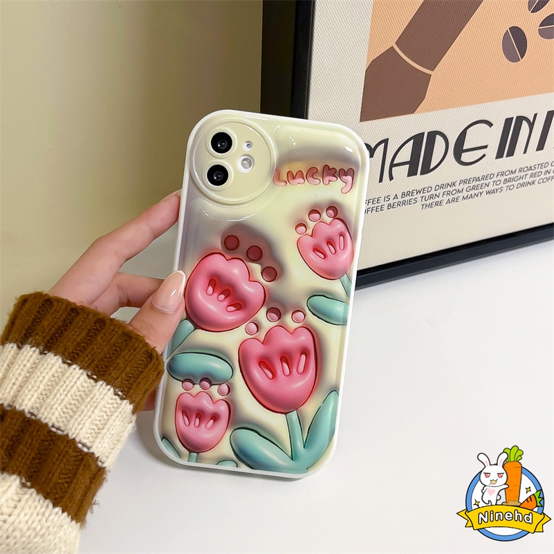 IPHONE Casing Kompatibel Untuk Iphone14 13 12 11 Pro Max X Xr Xs Max8 7 6 6s Plus SE 2020 3D Vision Spring Flowers Phone Case Pelindung Lensa Airbag Shockproof Soft Case Cover Pelindung