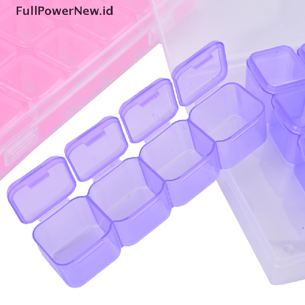 Power 28Slots Clear Nail Art Glitter Berlian Imitasi Tempat Penyimpanan Wadah Display Perhiasan ID