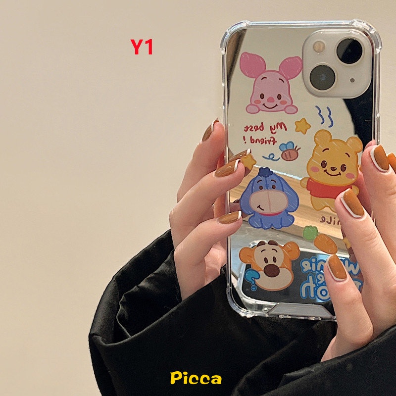 IPHONE Case Cermin Make Up Kartun Disney Winnie The Pooh Manyo Kompatibel Untuk Iphone11 13 12 Pro Max XR X XS Max8 7 Plus SE 2020 7Plus Toy Story Lucu Alien Phone Cover