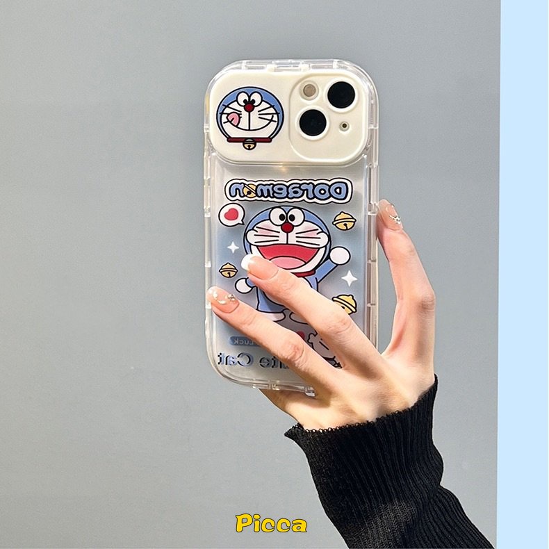 IPHONE Cover Ponsel Doraemon Kucing Kartun Lucu Kompatibel Untuk Iphone7 8 14 Plus11 13 12 14 Pro MAX XR X XS MAX SE 2020 Flip Make Up Mirror Case Shockproof Soft TPU Casing