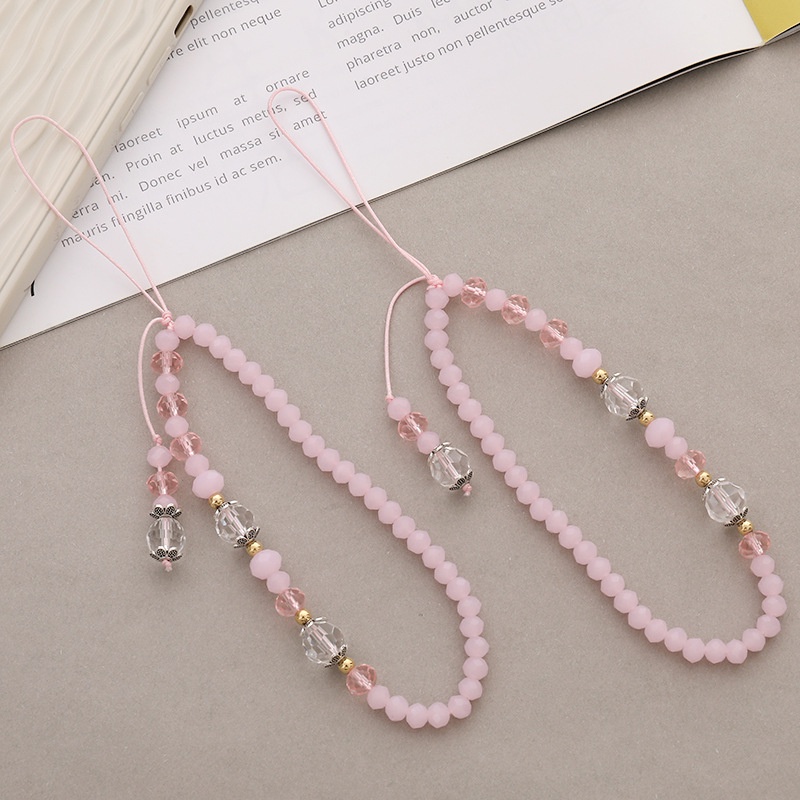 Pink Kristal Multifaced Beads Tassel Rantai Universal Anti Hilang Strap Untuk iPhone Android OPPO VIVO Huawei Xiaomi Redmi Samsung Semua Ponsel