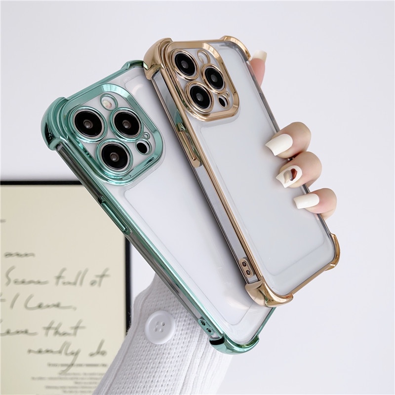 Deluxe Electroplating Corner Protection Phone Case IPhone 11 12 13 14 Pro Max Plus Sarung Casing Tahan Guncangan