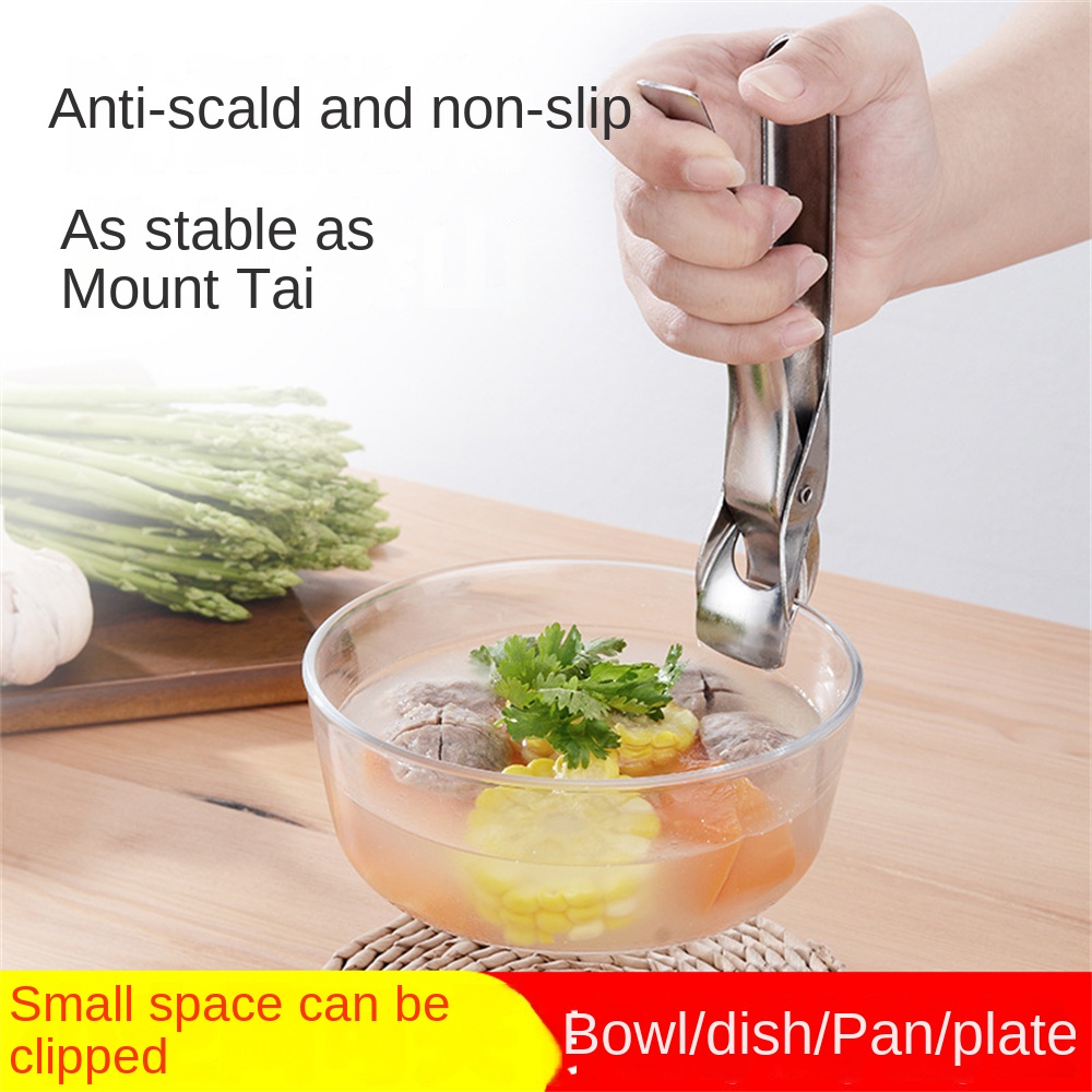 ღ Stainless Steel Anti-Scald Gripper Anti Panas Mangkuk Klip Non-Slip Pot Pan Pemegang Mangkuk Piring hidangan Pot Aksesoris Dapur Silikon Menangani Alat Berkemah