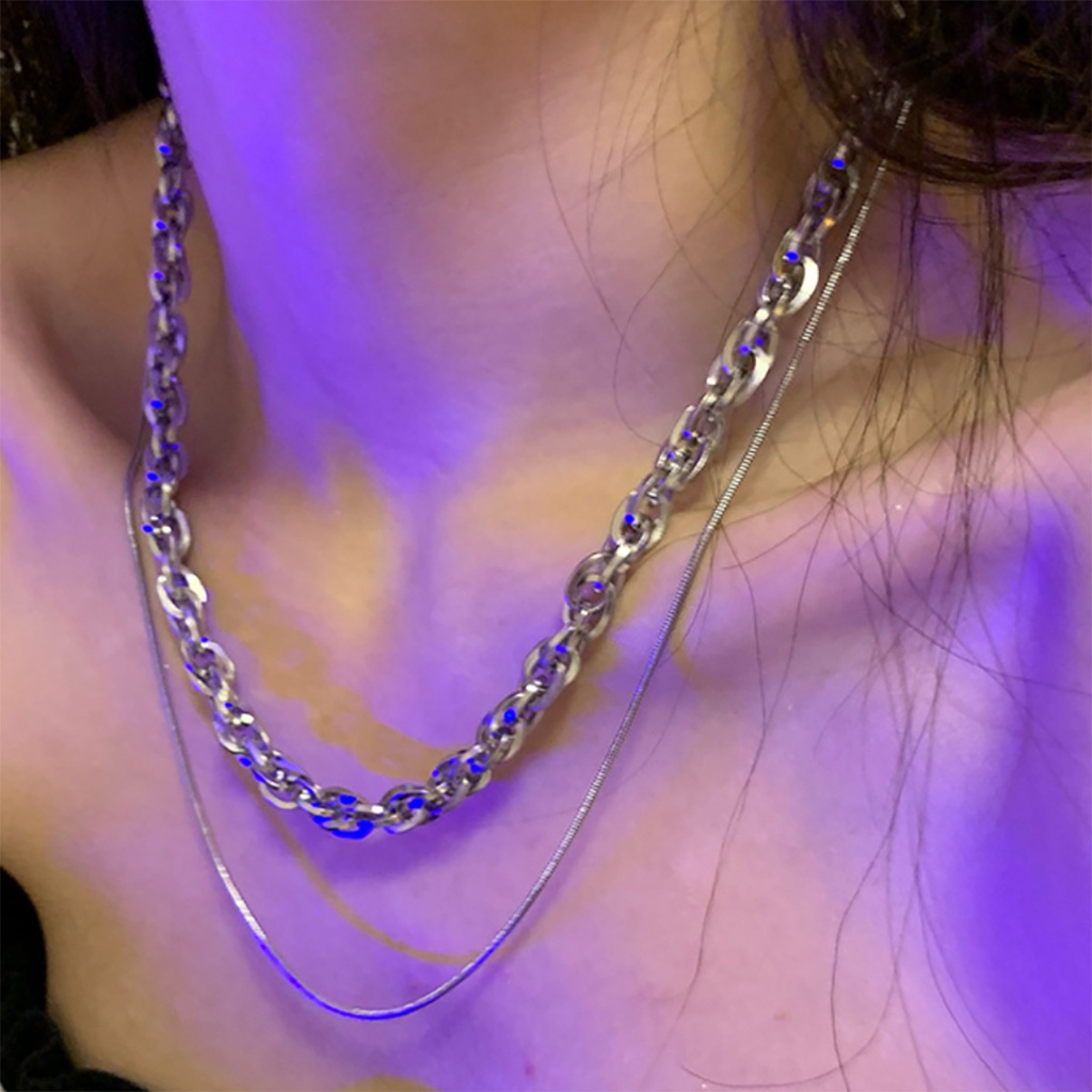 Hip-hop Manis Keren Perak Double-layer Tulang Selangka Hip-hop Gadis Panas Kalung Wanita High-end Kuba Aksesoris Fashion Merek INS Gaya Kalung2