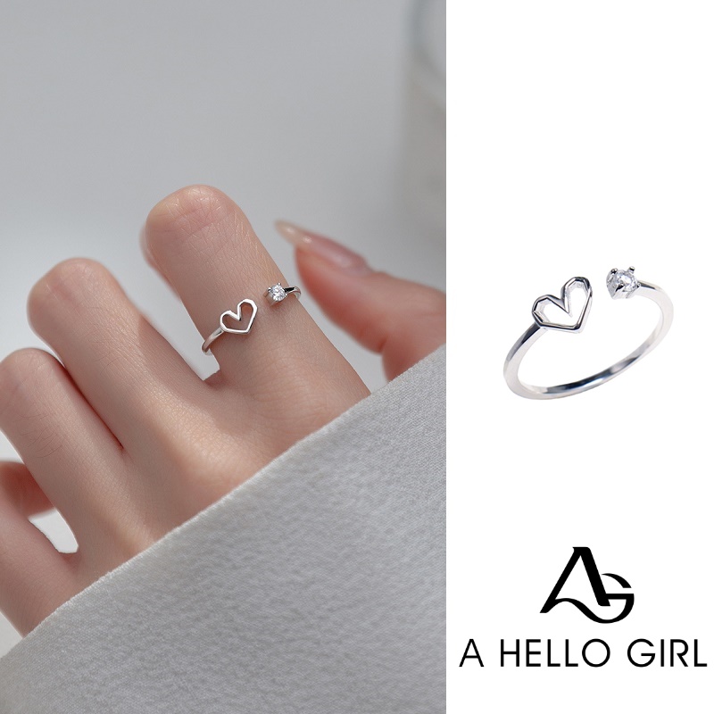 Cincin Open Ring Adjustable Desain Hati Hollow Hias Kristal untuk Wanita