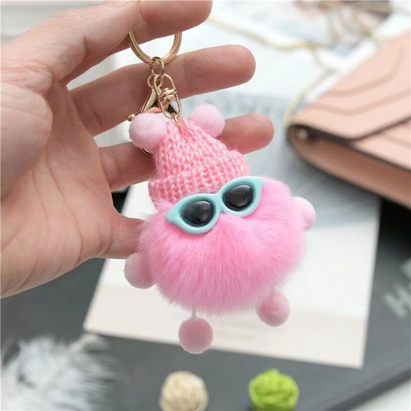 Gantungan Kunci Bulu Warna Real Rabbit Fur Pompom Mewah Lucu Keychain Fluffy Keyring Wanita Tas Liontin Aksesoris Hadiah