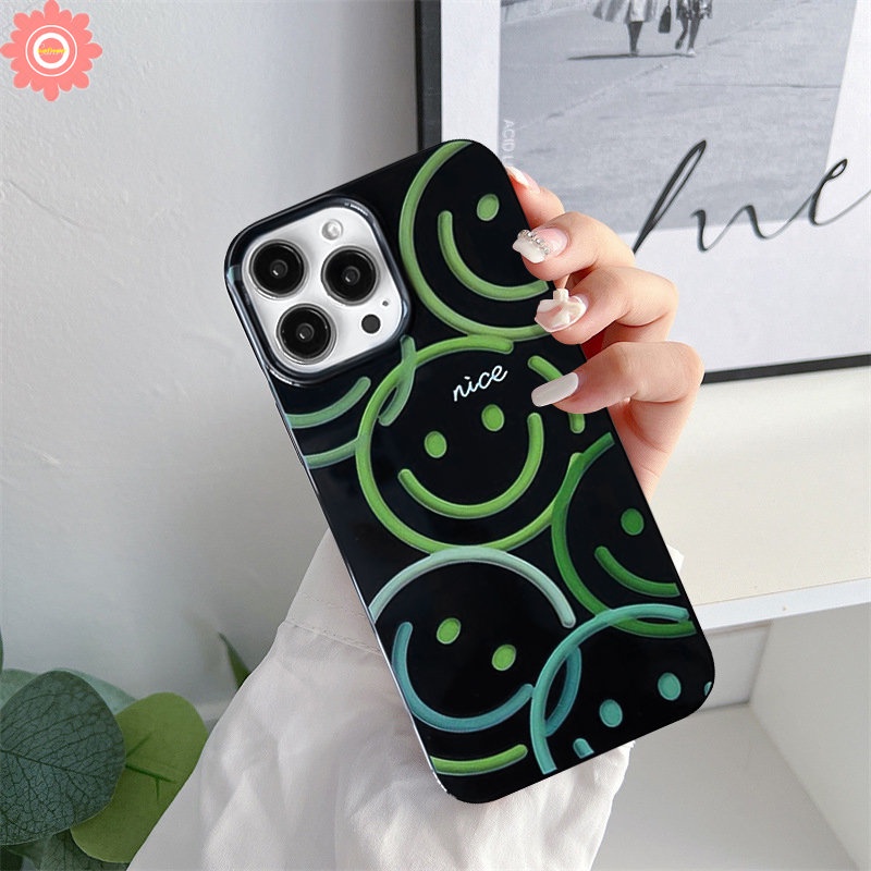 IPHONE Casing Ponsel Smiley Hati Cinta Lucu Kompatibel Untuk Iphone11 14 13 12 Pro Max XR 7plus 78 Plus X XS Max SE 2020 Kartun Pink Cherry Shockproof Glossy Halus Keren Hitam Soft Cover