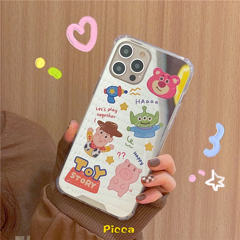 IPHONE Case Cermin Make Up Kartun Disney Winnie The Pooh Manyo Kompatibel Untuk Iphone11 13 12 Pro Max XR X XS Max8 7 Plus SE 2020 7Plus Toy Story Lucu Alien Phone Cover