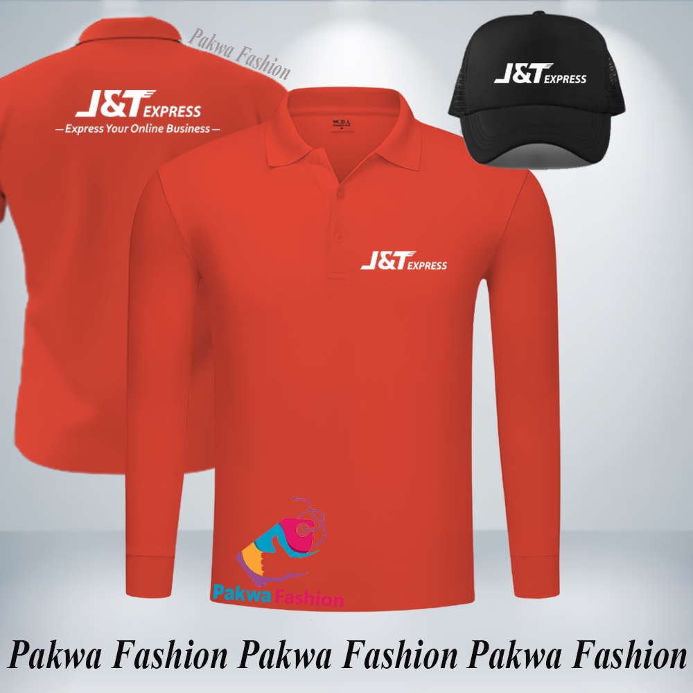 Bonus Topi Poloshirt Panjang JNT-Express Premium Kaos Distro Pria Wanita Polo Kerah Seragam Keren Ce