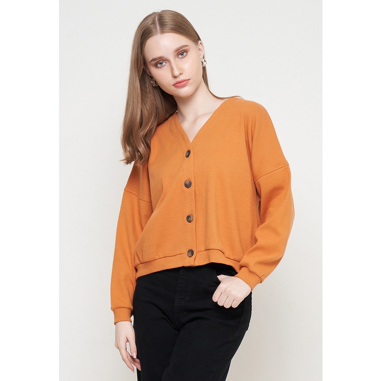 Geela Official - Geela Cardigan Rib Leather Brown (G.6204) - Cardigan Wanita