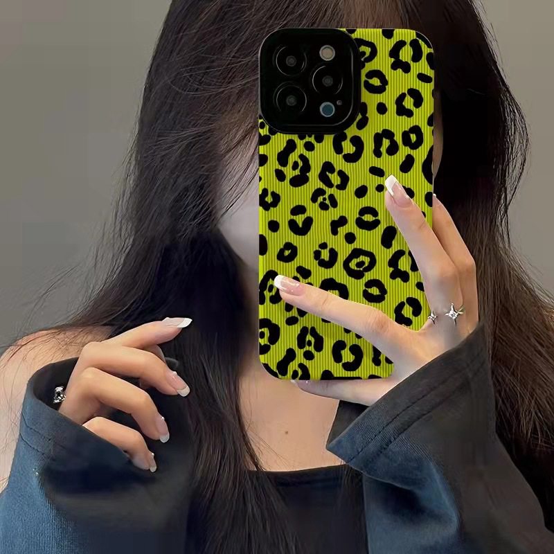 【Lamb Skin】City Girl Soft Case for IPhone 6S 7 Plus 8 Plus X XS XR XS Max 11 13 12 14 PRO Max 14 Plus 12 13 Mini Camera Protect Fluorescent Green Leopard Pattern