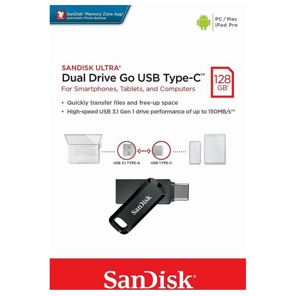 SanDisk Dual Drive GO Type-C 32 64 128 256GB Type-C &amp; USB 3.1 2-in-1 OTG Flashdrive