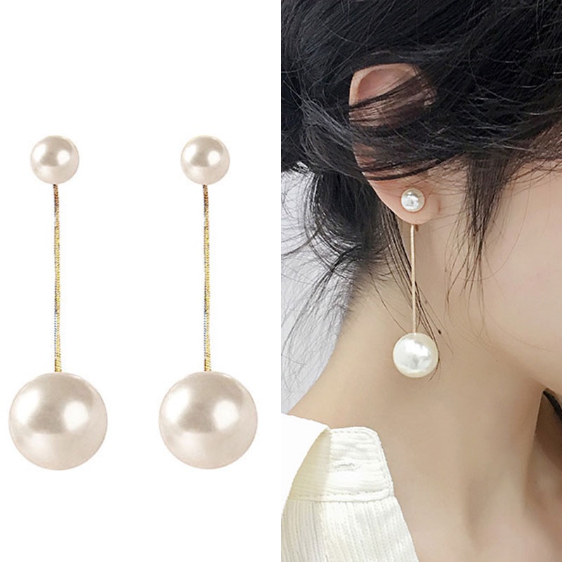 Gaya Baru Korea Unik Geometris Besar Kecil Mutiara Temperamen Anting Fashion Elegan