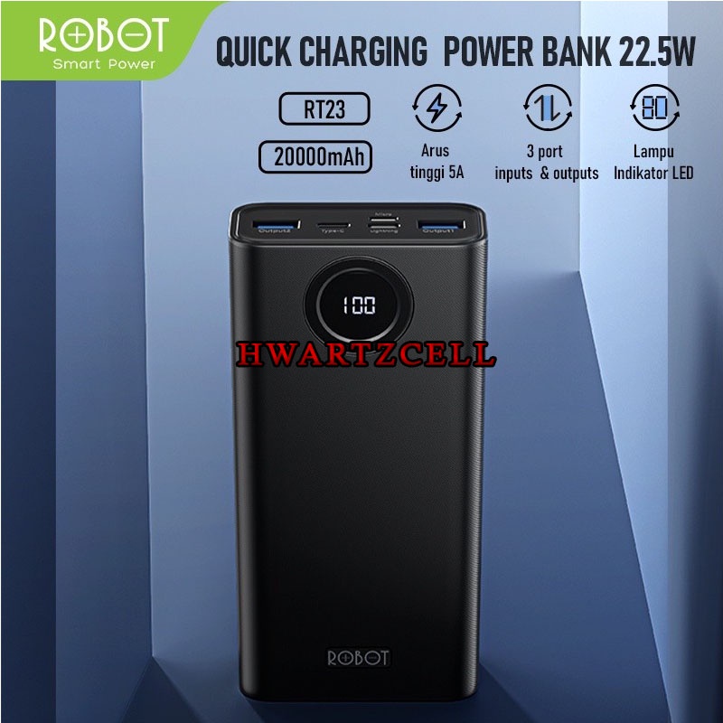 Powerbank ROBOT RT22 RT23 20000mAh - Dual Input Output Power Bank 20000 mAh WITH PD GARANSI RESMI