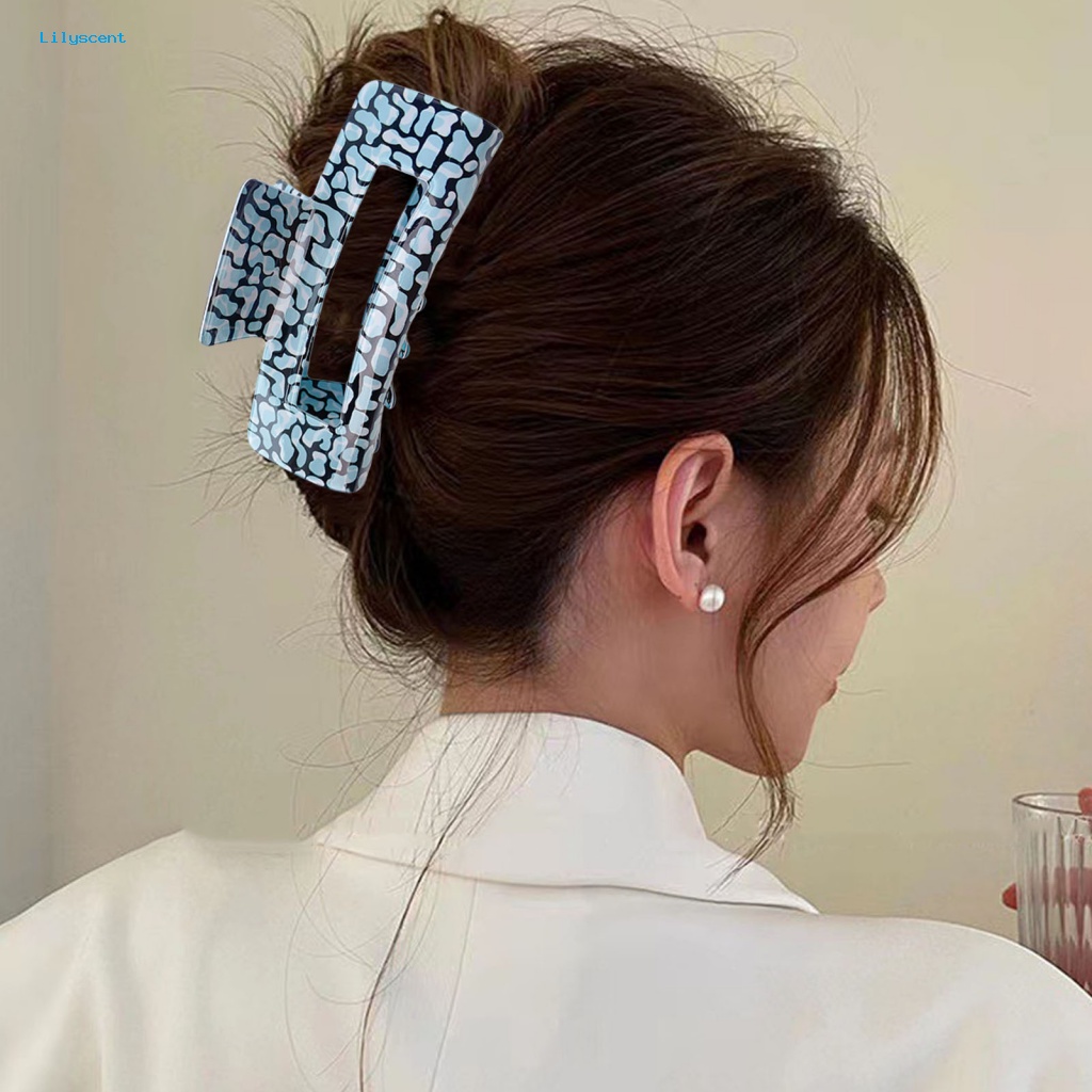 Lilyscent Cakar Kuat Lady Hair Claw Aksesoris Rambut Bergaris Retro Lady Hair Clip Leopard Print