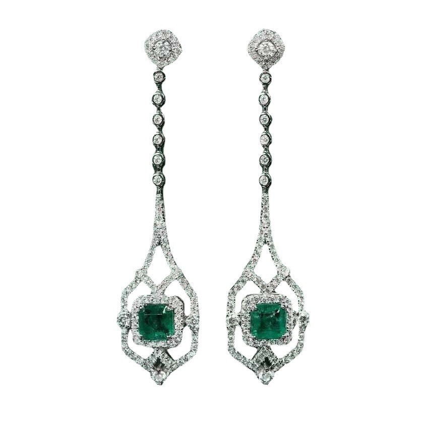 Goldkingdom Fashion Perhiasan Aksesoris Ready Stock Perhiasan Tinggi Ringan Mewah Finch Bulu Panjang Wanita Anting Anting Liontin Zamrud Berlubang Perisai Anting Panjang