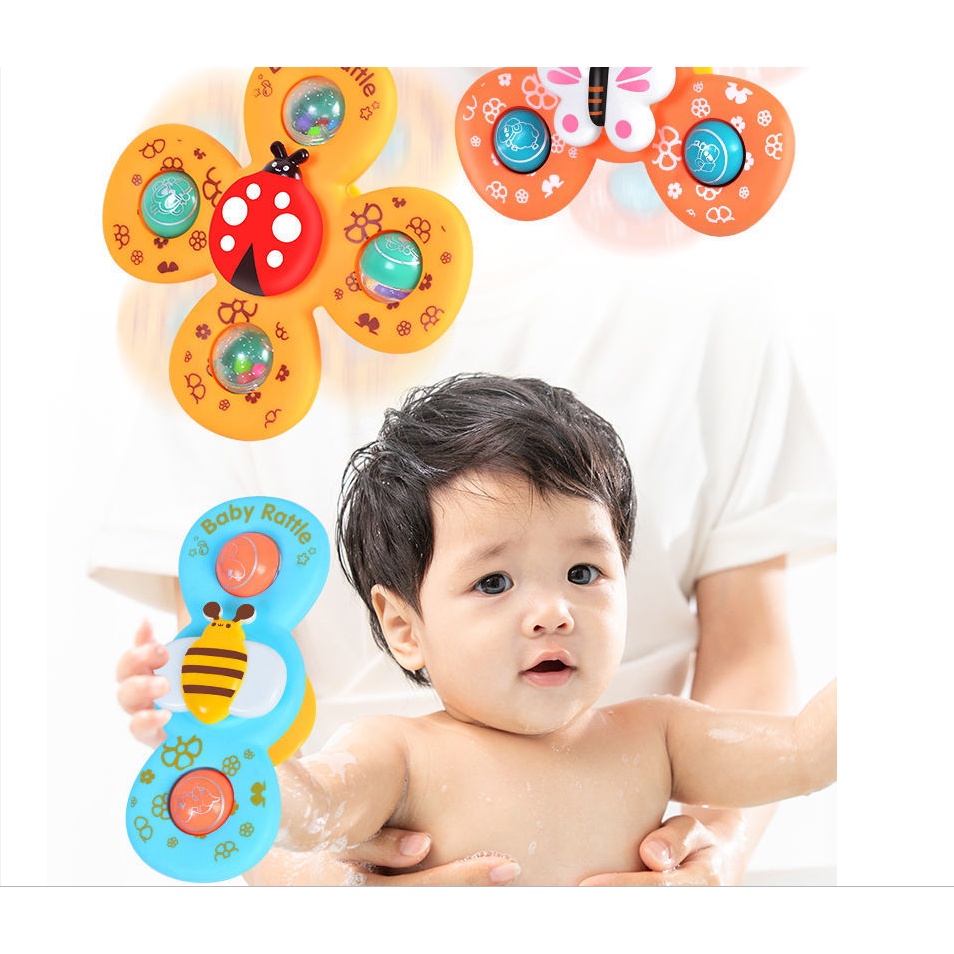 Mainan Sedot Untuk Bayi, Suction Cup Spinner Toy, 3buah Mainan Mandi Bayi Kartun Hewan Spinning Top Mainan Anak Perempuan Laki-Laki