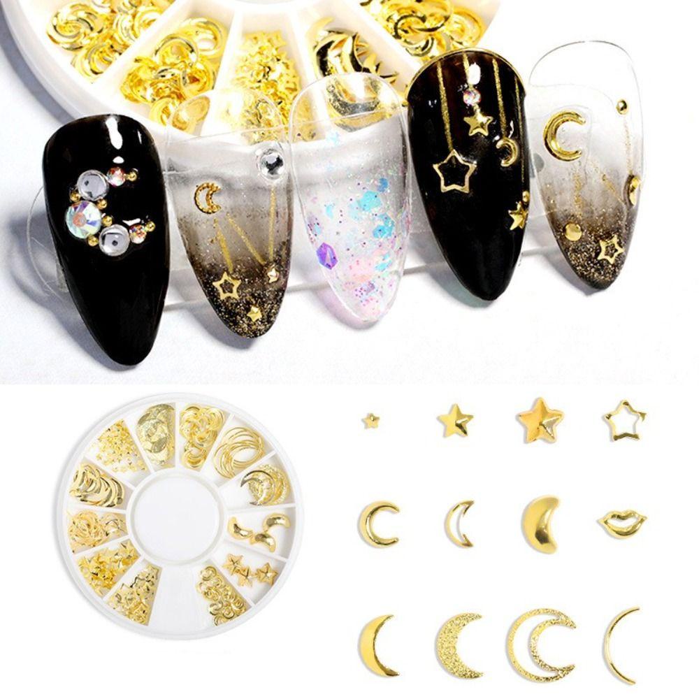 Mxbeauty Hiasan Nail Art Gaya Campur DIY Desain Punk Perhiasan Manicure Emas