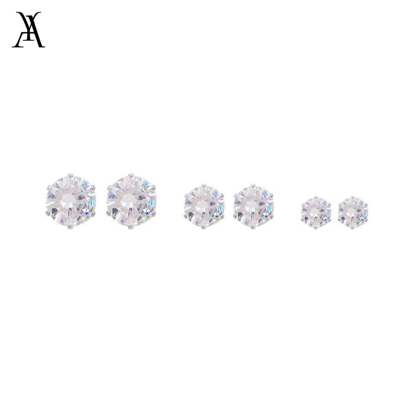 AY(CN) Anting Kristal Zirkon Magnetik Anting Non Piercing Silver Stud Earring Wanita Perhiasan Aksesoris Mudah Dipakai Klip Telinga