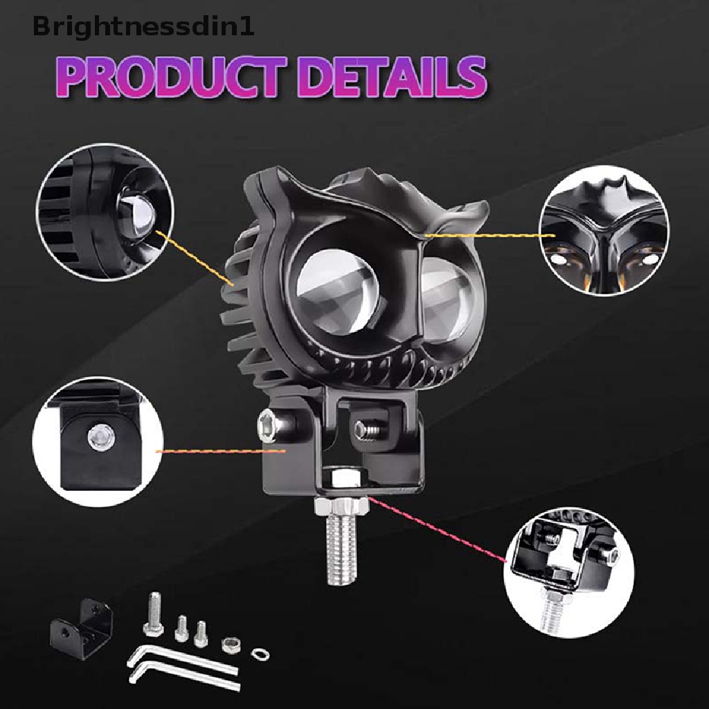 [Brightnessdin1] Lampu Depan Motor Dual Color LED Spot Light Bentuk Burung Hantu Head Light Headlight Putih Kuning Dual Color Work Light Car Styling Untuk Sepeda Jalan Mobil ATV Butik