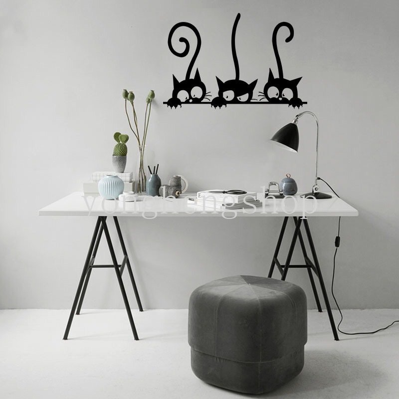 Lucu Tiga Lucu Kucing Hitam Stiker Dinding DIY Dekorasi Kamar Kepribadian Fashion Wall Decals