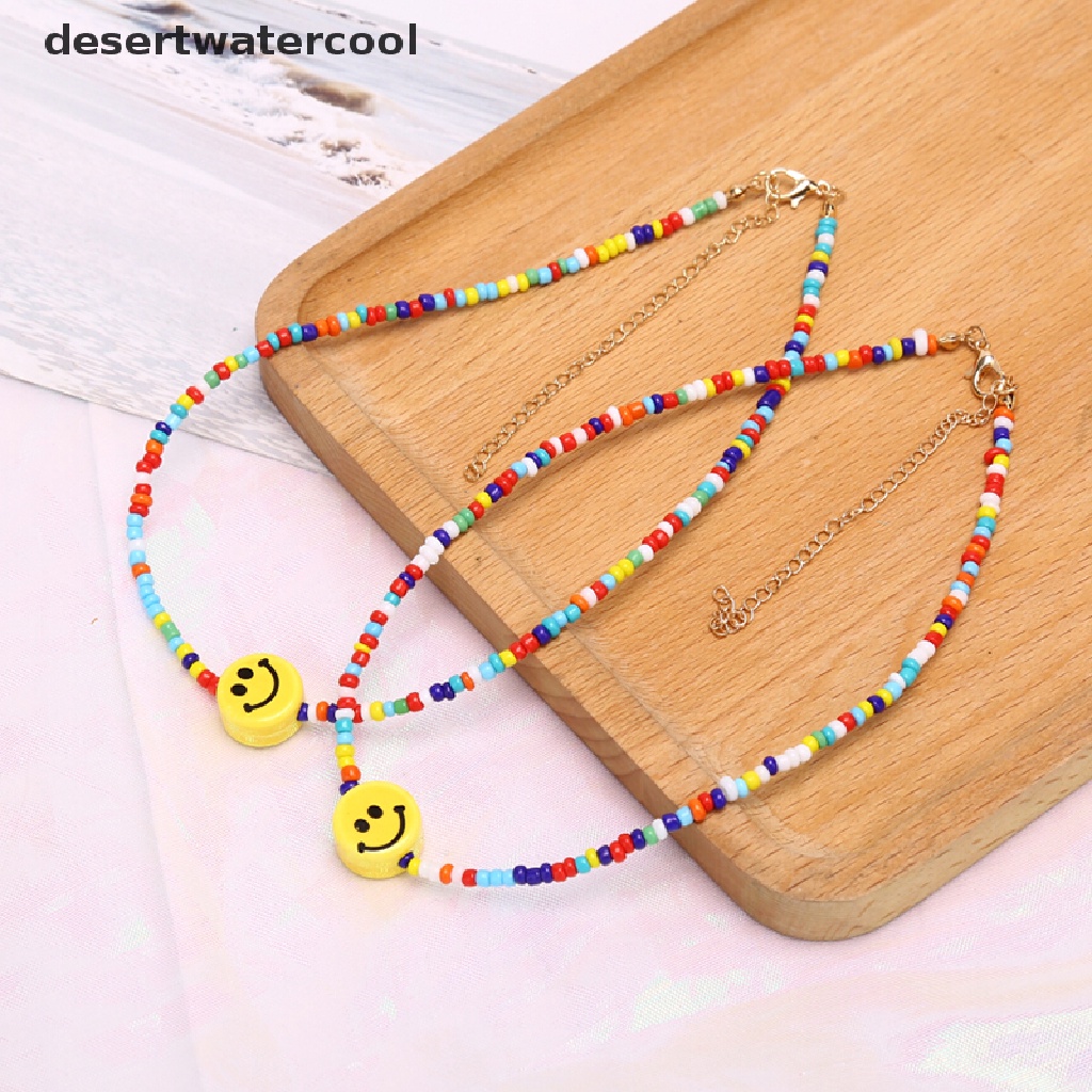 Deid Bohemia Manik-Manik Warna-Warni Wajah Senyum Liontin Choker Kalung Klavikula Perhiasan Hadiah Martijn