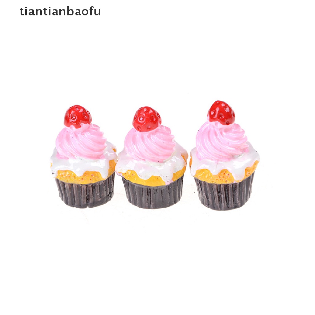 [tiantianbaofu] 3 Pcs Strawberry Kue Miniatur Makanan Model Aksesoris Rumah Boneka Butik