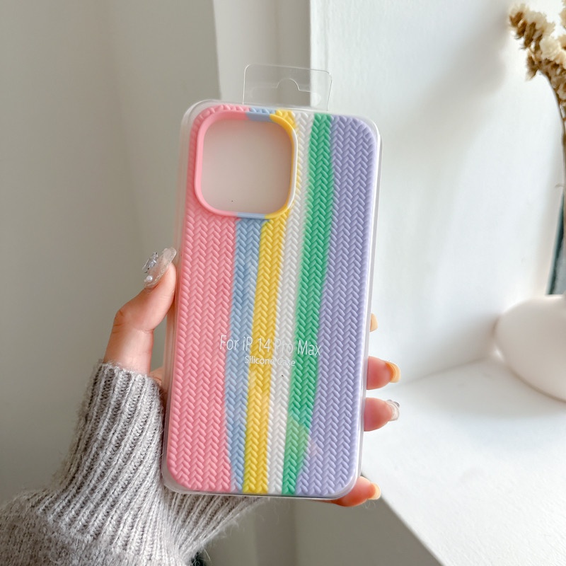 Casing Ponsel shell Tenun Pelangi Kompatibel Untuk iphone 14promax 13pro 12promax 12 11 13 14pro 11promax shockproof anti Gores fingerprint Independen belt Kemasan casing