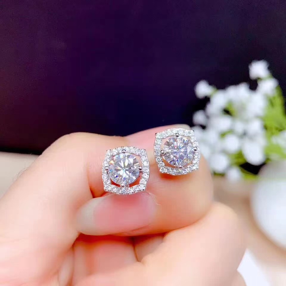 Goldkingdom Aksesoris Perhiasan Fashion Ready Stock Import Mosan Diamond Ear Studs Princess Square Tas 50butir 1karat Ear Studs