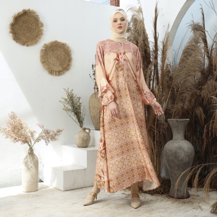 GAMIS WANITA DRESS MUSLIM ABAYA KIRANA HANA HANI - PEACH