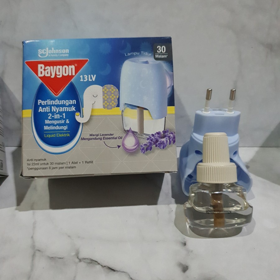 BAYGON LIQUID ELEKTRIK LAVENDER 22ML + ALAT BAYGON LIQUID ELEKTRIK WANGI LAVENDER 22ML 30 MALAM