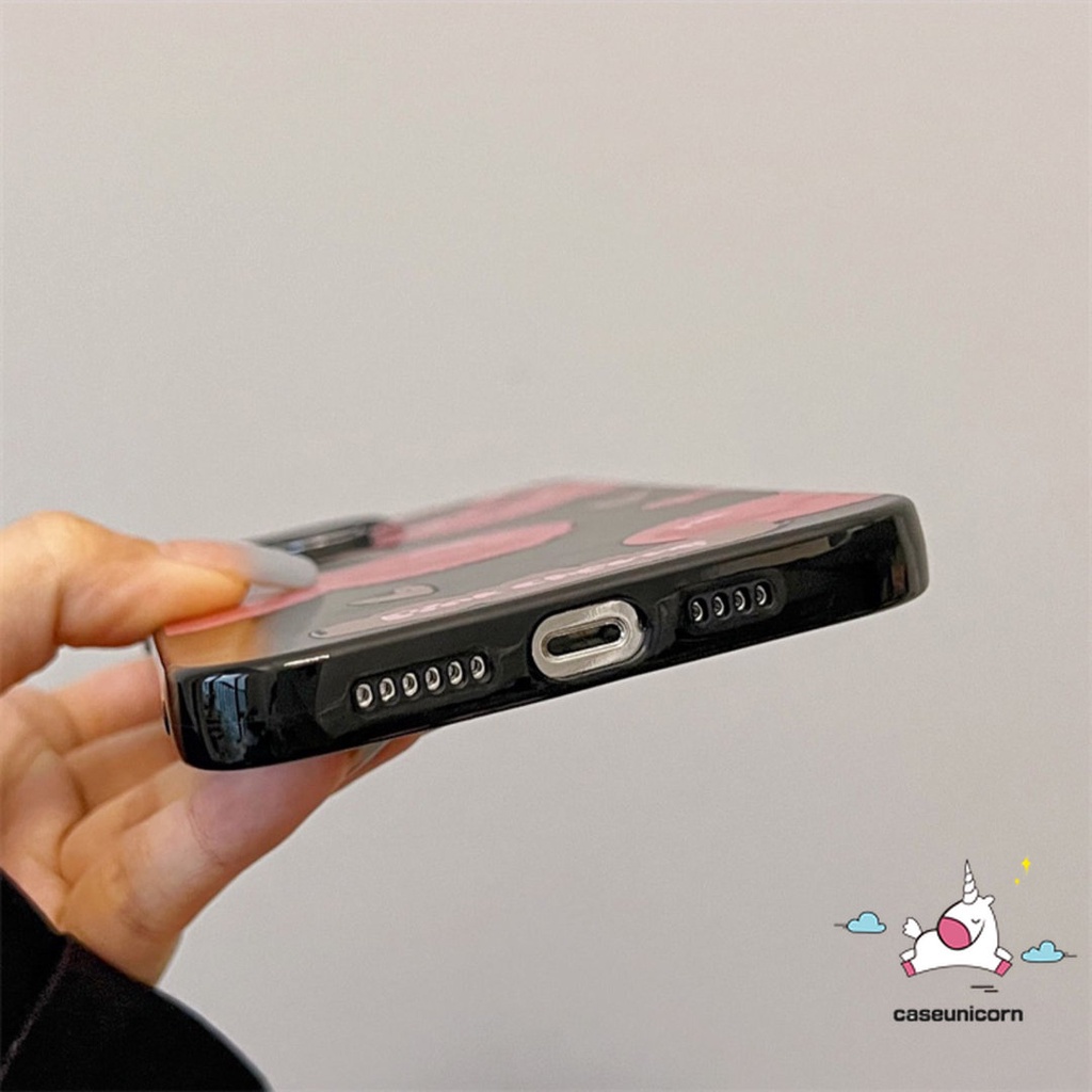 Casing Ponsel Kartun Pink Cherry Kompatibel Untuk IPhone 7plus 11 14 13 12 Pro Max XR 7 8 Plus X XS Max SE 2020 Cute Love Heart Smiley Shockproof Glossy Halus Keren Hitam Soft Cover