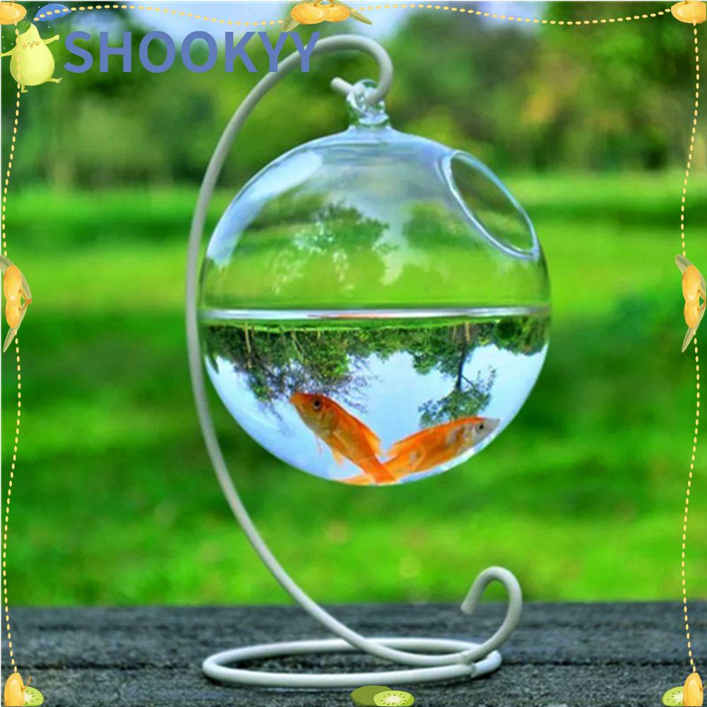 Chookyy Hanging Glass Fish Bowl Dekorasi Aquarium Kerajinan Kaca Hiasan Dinding Dengan Stand Glass Mini Fish Tank Fish Tank