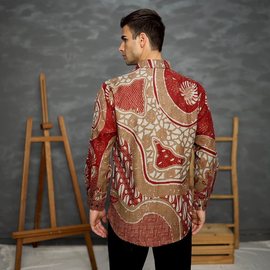 BAJU BATIK COUPLE Kemeja Rok Lilit Jena Instan Batik Pria Lengan Panjang Slimfit Premium Parang Roll Merah Maroon 723248 Cap 72 - Baju Kemeja Atasan Pakaian Batik Couple Cople Pria Cowok Laki Laki Remaja Keluarga Lengan Panjang Modern Slimfit Premium