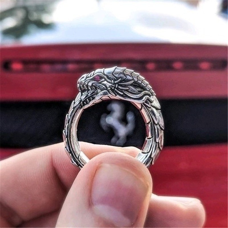 [X C Perhiasan] Cincin Pria Mito Naga Gaya Nasional Cincin Jimat Aksesoris fashion