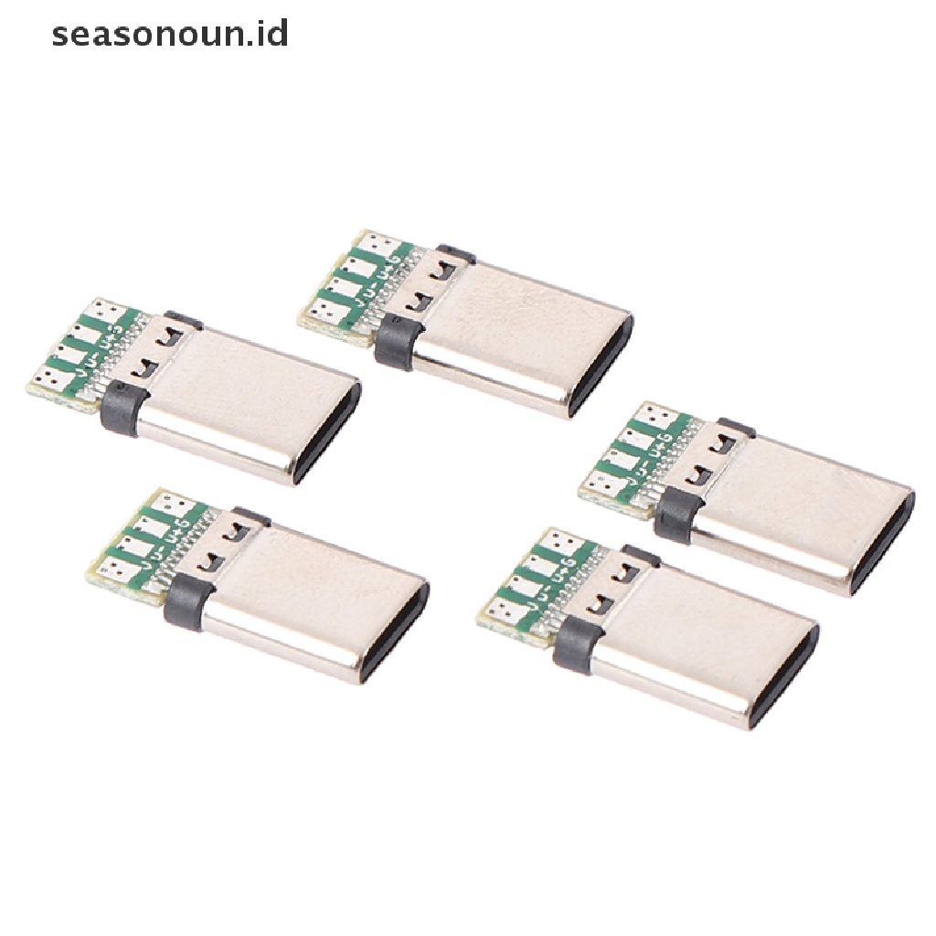Seasonoun 5Pcs USB 3.1 Type C Male DIY Solder Plug Konektor Socket Papan PC Terpasang.