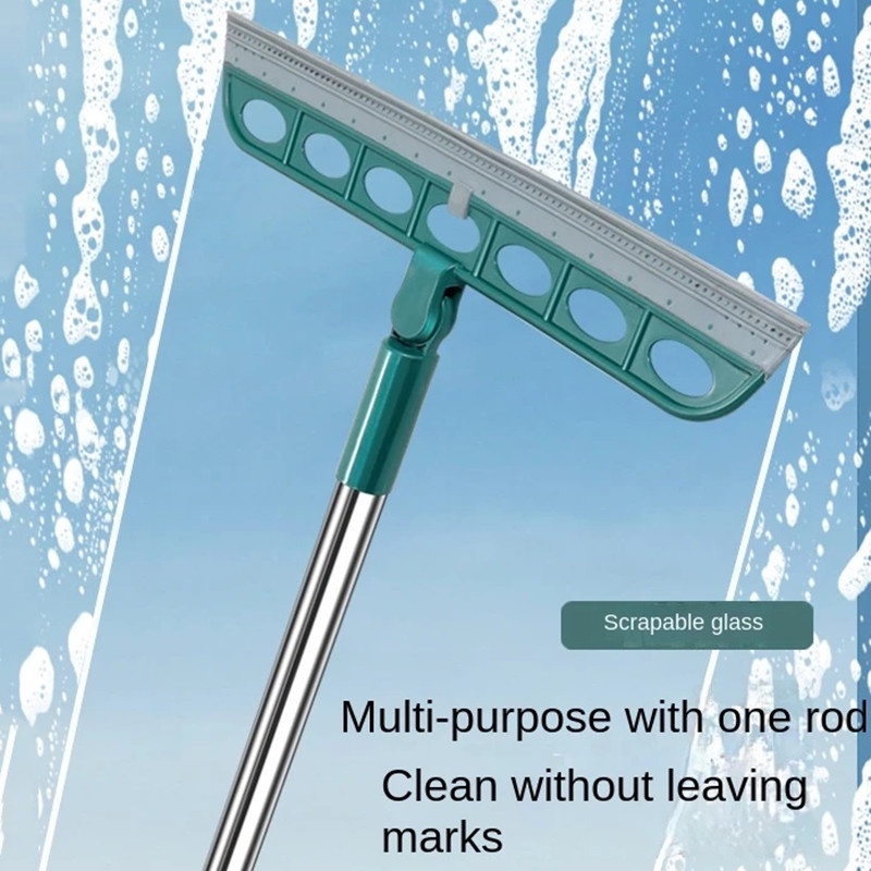 Pengerok Air Silikon Mudah 2in1 Dapat Diputar Sapu Ajaib Multifungsi Alat Pembersih Rumah Gagang Panjang Wiper Lantai Jendela Rambut Debu Wastepaper Sweeping Brush