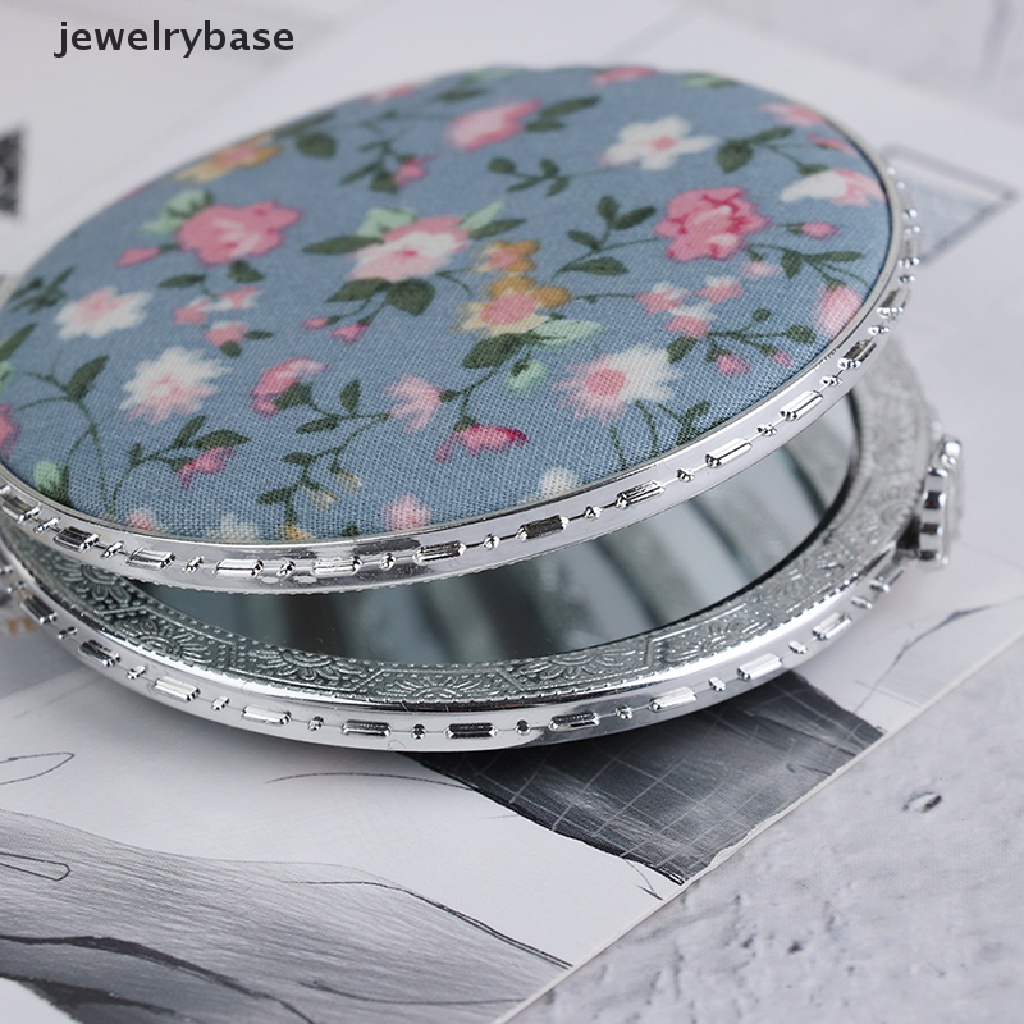 [jewelrybase] 1pc Cermin Bunga Saku Mini Portable Dua Sisi Lipat Make Up Wanita Butik Vintage