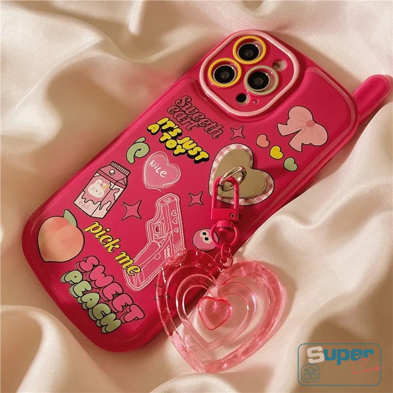 IPHONE Ikatan Simpul Lucu Kelinci Graffiti Soft TPU Case Kompatibel Untuk Iphone8 7 Plus X XR 14 13 11 12 Pro MAX XS MAX SE 2020 Personal Retro Cellular Phone Shape Cover Dengan Liontin Cinta Hati