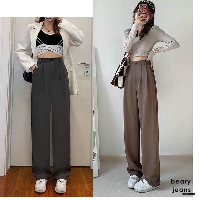 BEARYJEANS Celana Kain Wanita Highwaist Kulot Fabric Cullotes Straight Pants Celana Kulot Kasual Celana Wanita - BJ018