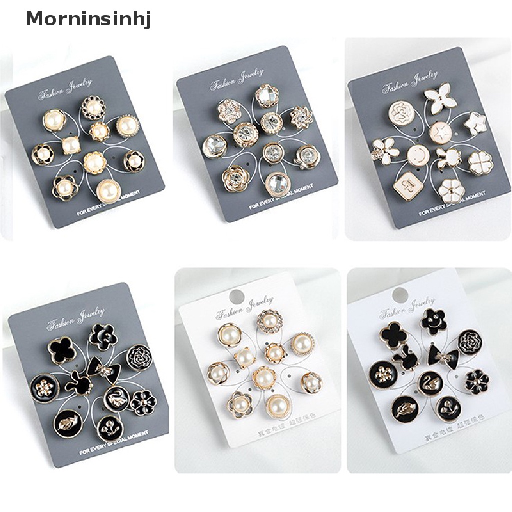 Mornin 10Pcs/Set Lucu Praktis Anti-Silau Bros Dress Garis Leher Mutiara Pin Baju Fixe id