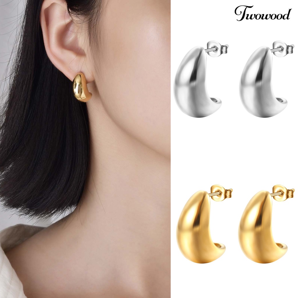 Twowood 1pasang Ear Studs Retro Stainless Steel Dipoles Hypoallergenic Minimalis Open Hoop Metal Lingkaran Anting Perhiasan Fashion