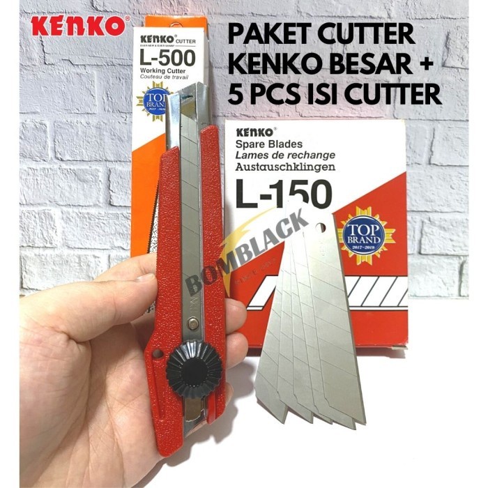 PAKET Cutter KENKO Besar L-500 + 5 pcs Isi Pisau Cutter L-150 Kater