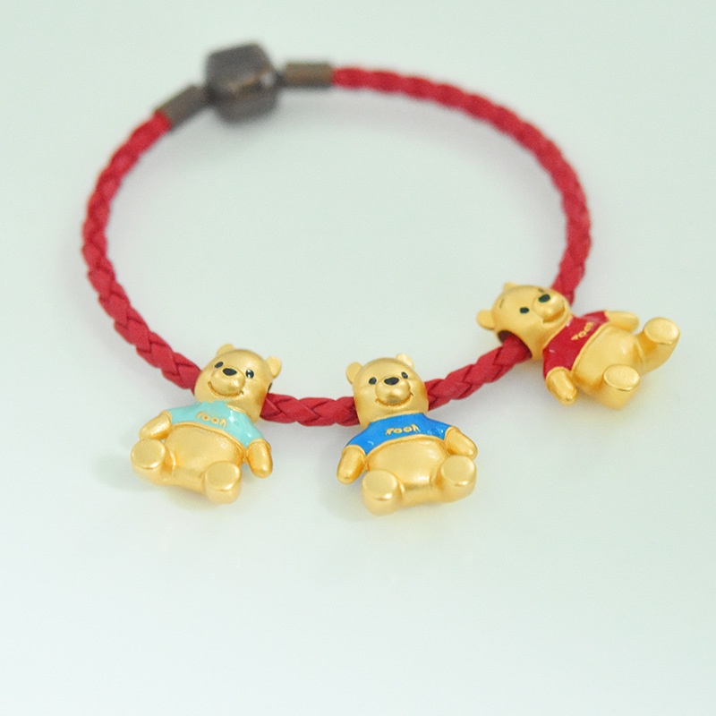 Goldkingdom Fashion Perhiasan Aksesoris Ready Stock Berlapis Emas Asli Kadar 375 3D Emas Asli Kadar 375 Kuning Kartun Pooh Dip Lem Baking Cat Transfer Gelang Dengan Manik-Manik